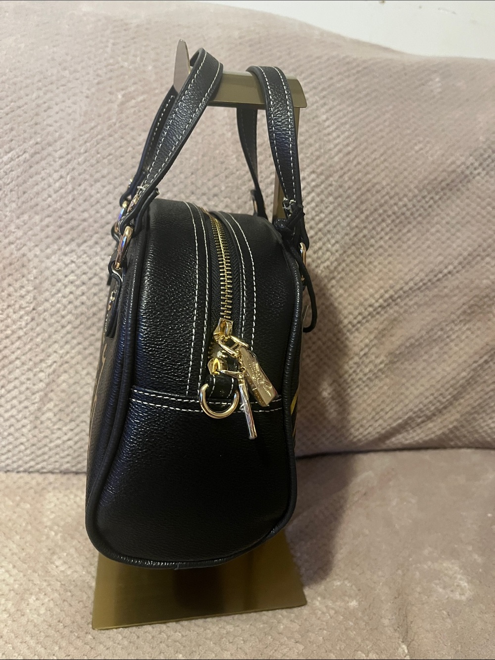 Von Dutch Black Mini Dome Handbag with Gold Logo Script - Picture 2 of 7